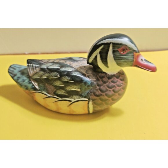 Pacific Rim Carvers Wooden Hand Carved & Painted Mallard Duck 8 3/4" x 3 1/4" - Picture 1 of 11